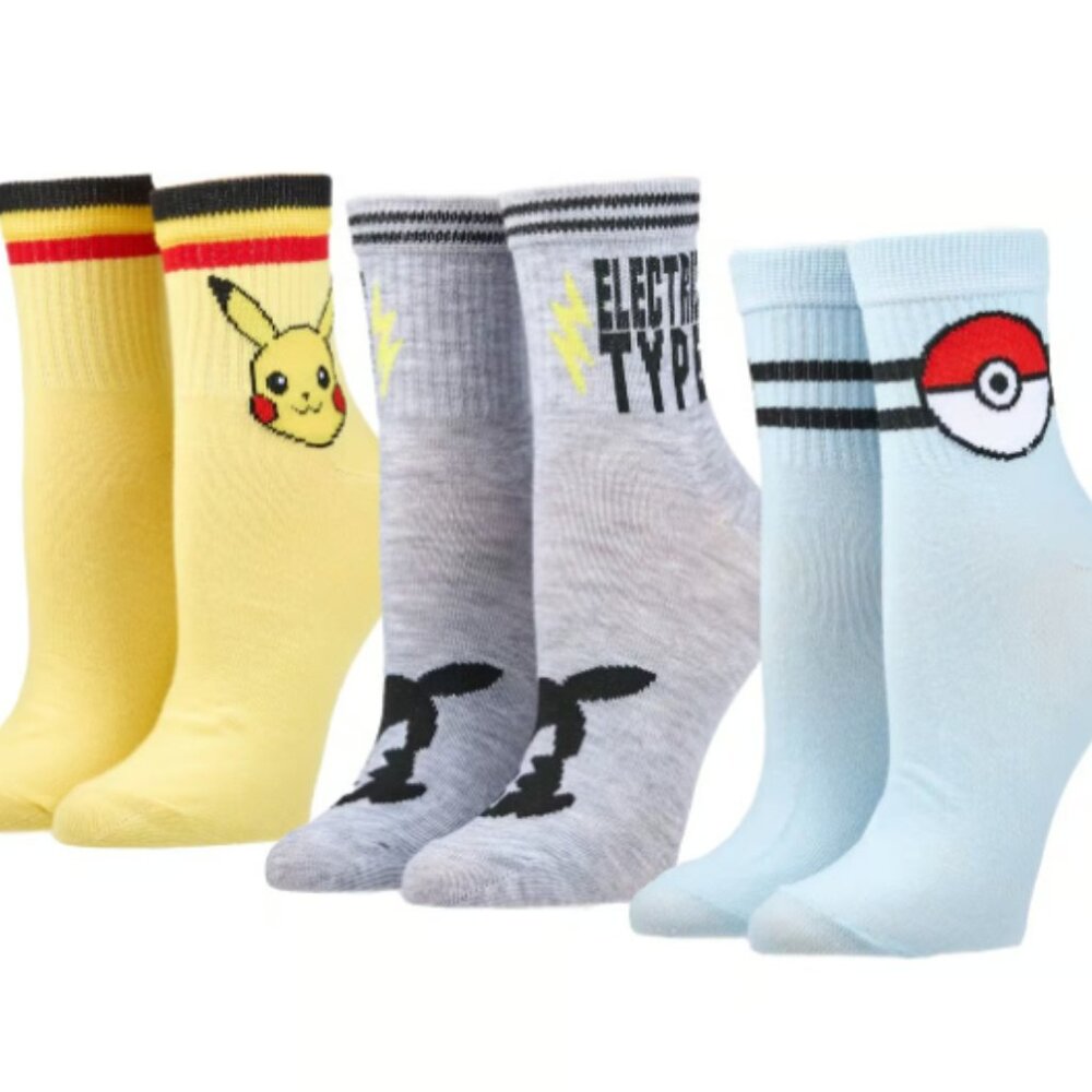 Pokémon 3 Pair Adult Quarter Crew Sock Set